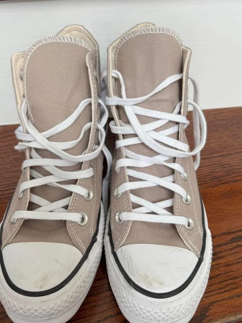 Converse-Style High Top Canvas Sneakers in Taupe platform size 8.5